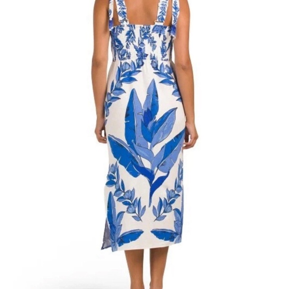 NWT CALYPSO‎ ST. BARTH Linen Blend Beaded Strap Placed Print Midi Dress SZ S - Picture 2 of 16